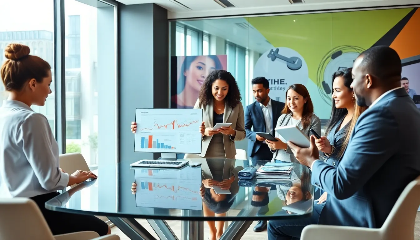 diverse marketing team collaborating in a modern office.