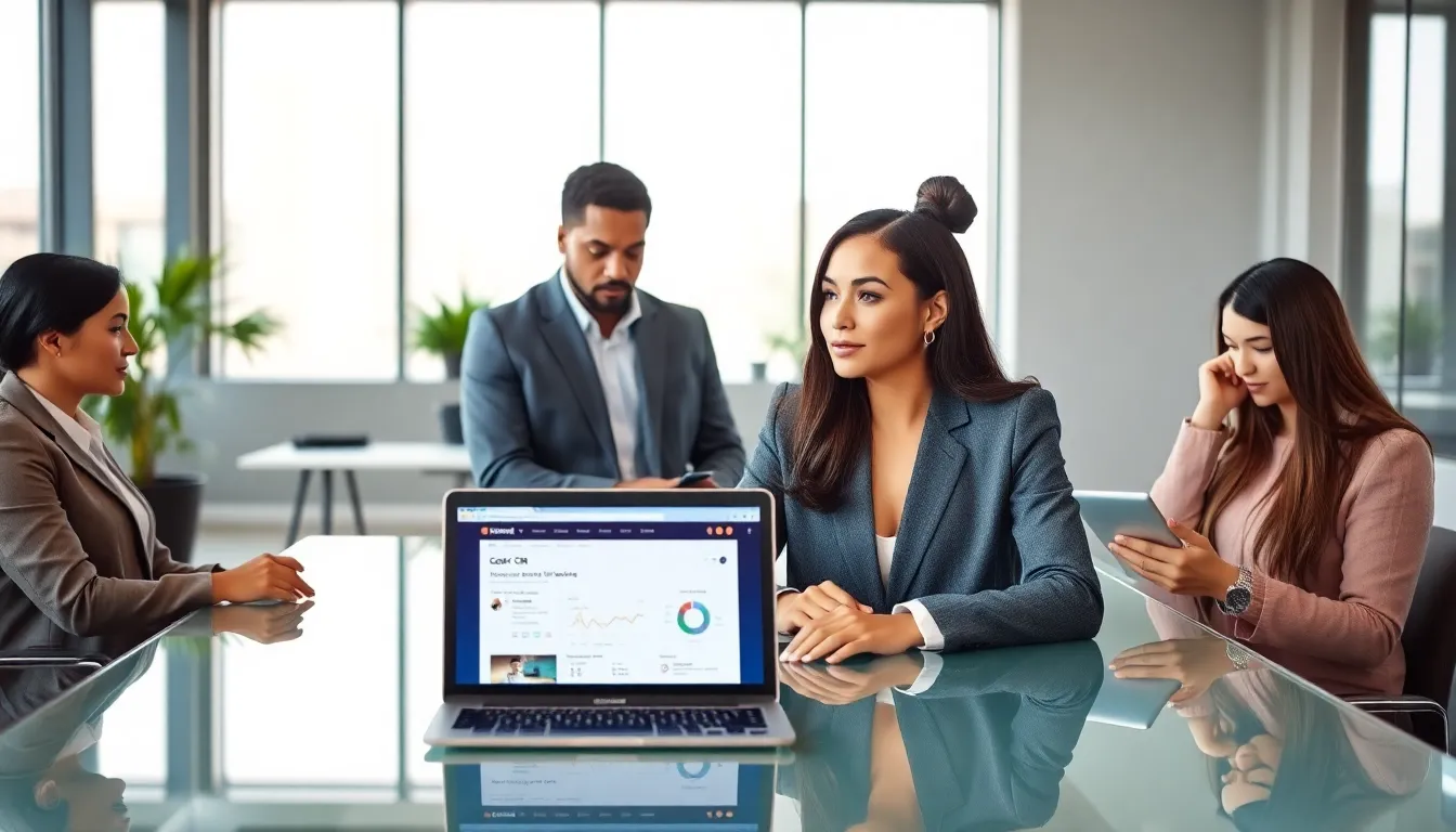 diverse team discussing Copper CRM in a modern office.